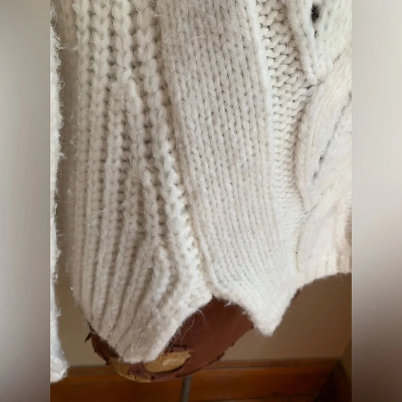 Anthropologie Ramona Chunky Cable Knit V-Neck Sweater  Ivory Alpaca xs - Picture 5 of 11